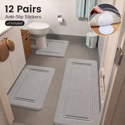 TOLSWE Polyester Knitted Striped Bathroom Floor Mats, 1/3pcs Set with 12 Pairs of Anti-Slip Pads, Super Absorbent, Ultra-Soft, Universal for Bathtub, Shower, Home Decor