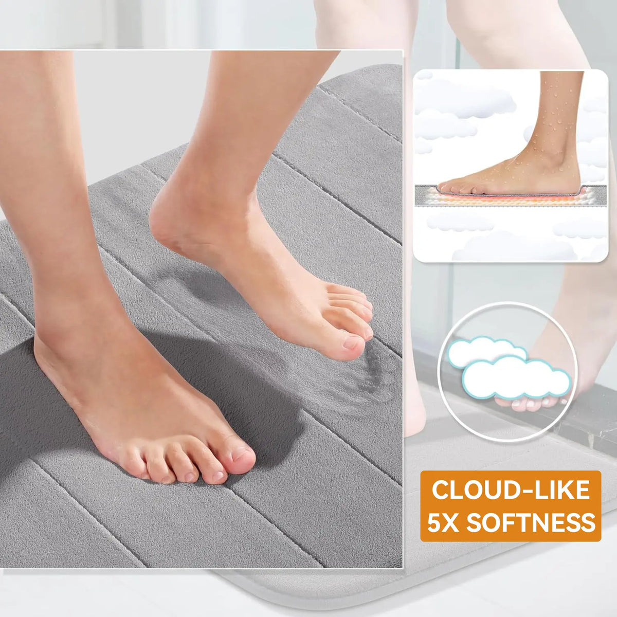 Bathroom Anti-Slip Combo: U-Shaped Toilet Seat Cover + Shower Floor Mat + Bathtub Safety Mat, Full Set Included  80*50+61*43cm/50*80+50*61+43*61cm