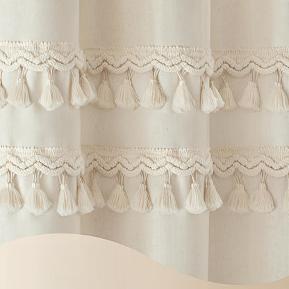 1pc High-GSM Blend Three-Layer Tassel Lace Shower Curtain, Home Decor Curtain, Bathroom Curtain, Includes Matching Hooks