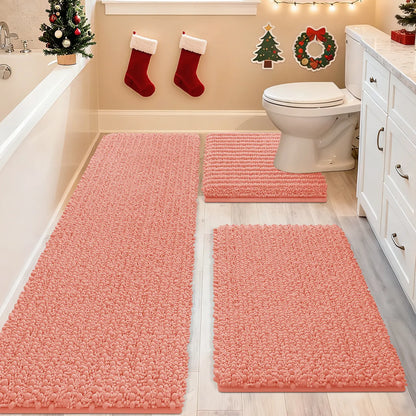 ACCUMTEK Upgrade Extra Large Bathroom Rug Set Ultra Soft, Thick Absorbent Bath Mats, Non Slip Chenille Toilet Mat for Bathroom, Bedroom, Kitchen