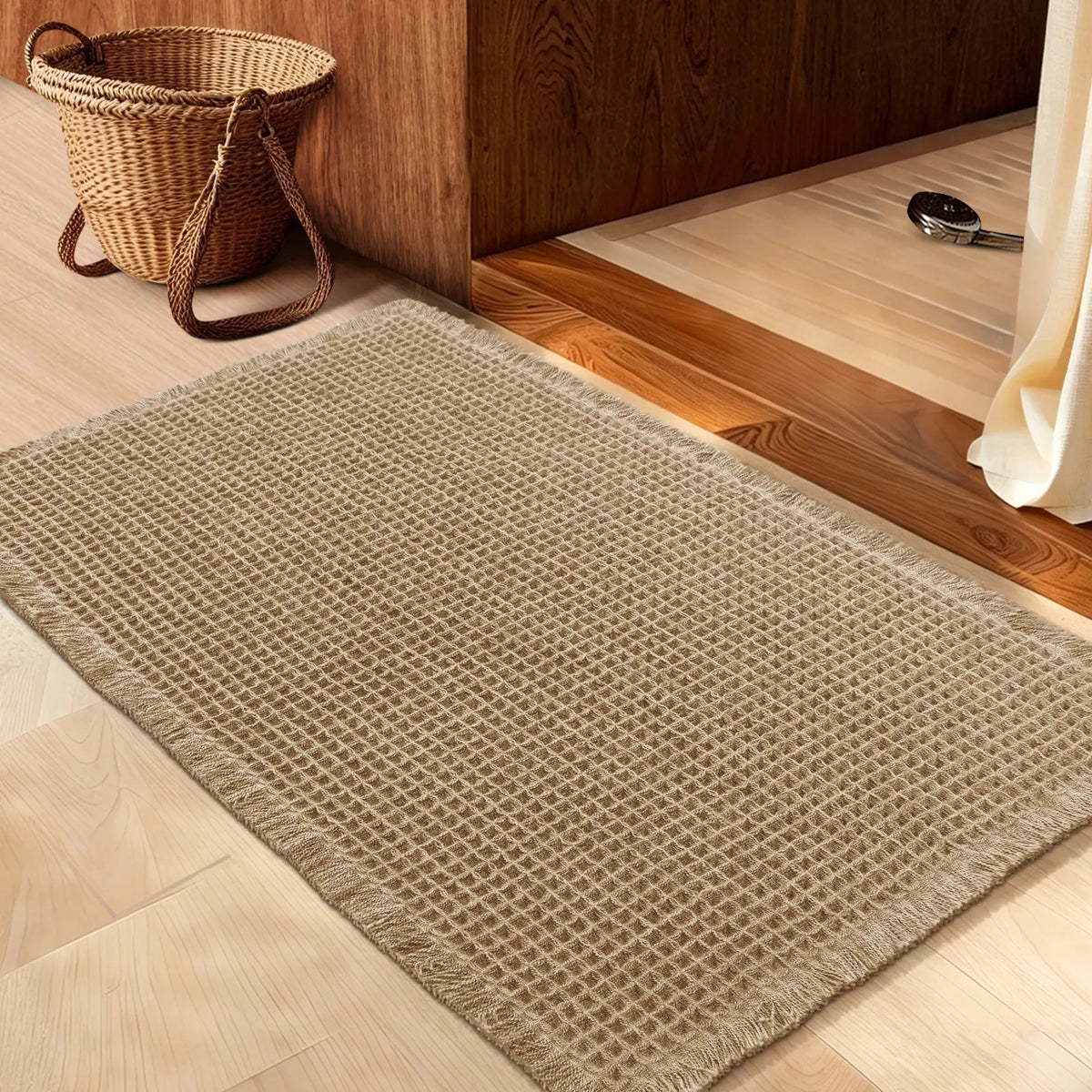 IM HOME Waffle Bath Mat Rugs 1/2/3 Piece, Boho Woven Modern Carpet, Absorbent Bathroom Rugs, Soft Washable Bath Rugs with Tassels for Bathroom, Bedroom, Kitchen, Shower, Tub,Halloween