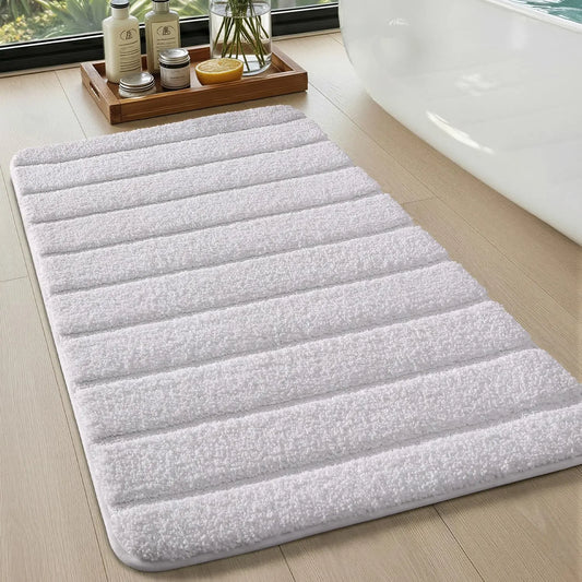 White Bathroom Rugs 30x17, Ultra Soft Absorbent Microfiber Bath Rugs, Washable Plush Striped Bathroom mat, Non-Slip Bath Mats for Bathroom, Bathtub, Shower, Laundry, White