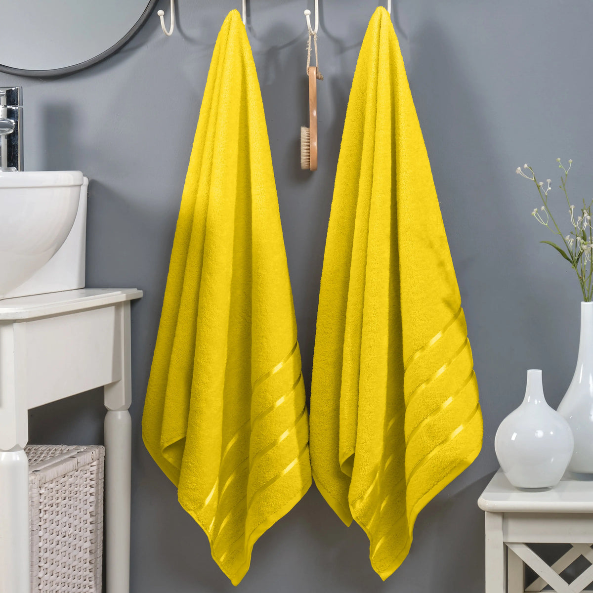 Mocassi Fluffy Thick 2-Pack Premium Turkish Cotton 4-Line Stripe Bath Towel Set, Absorbent Breathable Water-Absorbent Body Towels, 27x54 in