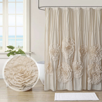 HIG Elegant  Ruffled Shower Curtain - Features Eight Bold Floral Blooms for a Timeless Boho Chic Bathroom , 72" x 72", 1 PC Floral Washable