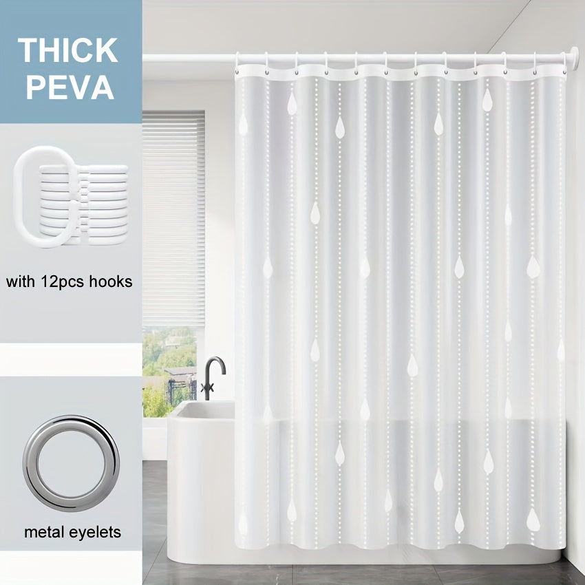 Bathroom 1pc Thick PEVA Shower Curtain Liner, Raindrop Stars Moon Romantic Pattern, Translucent Bathtub Bath Curtains, Bathing Cover Lining with Hooks