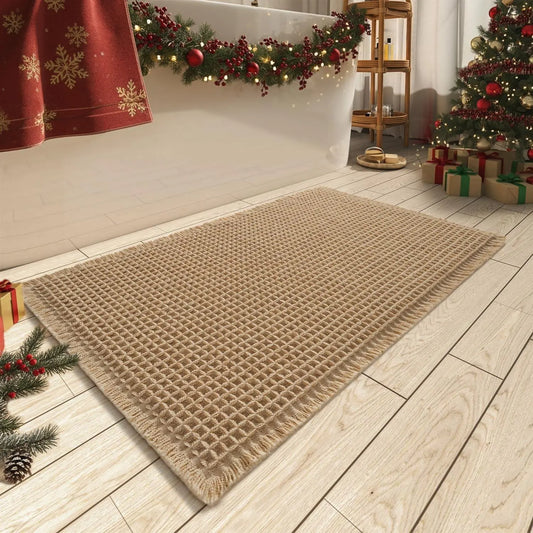 Upgraded Modern Anti-Skid Waffle Bath Mat - Super Absorbent, Rubber-Backed, Super Soft Washable Grid Floor Mat, Bathroom Drying Doormat, Bathroom Accessory, Home Essential
