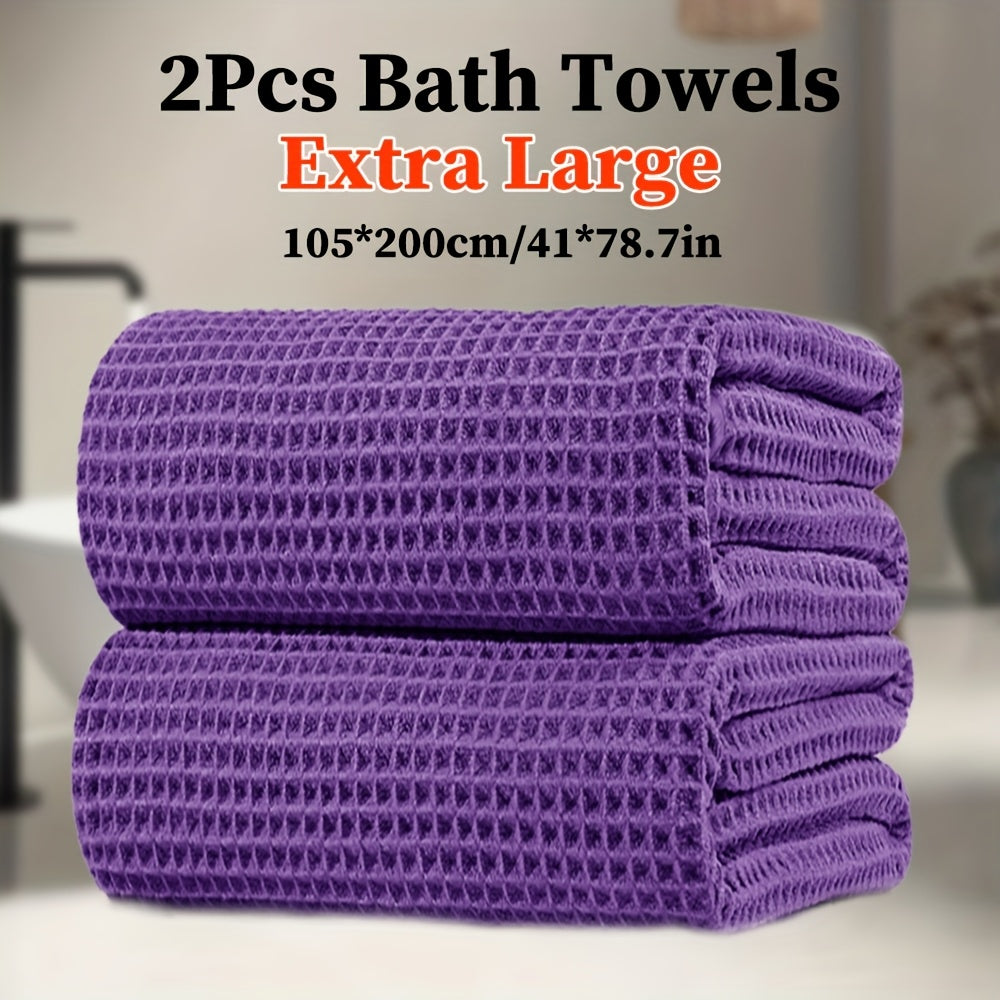 2pcs Extra Large Microfiber Waffle Weave Bath Towels, 105x200cm / 41x78.7in, 350GSM - Soft, Absorbent & Quick-Dry, Solid Color Options for Bathroom, Hotel, Gym & Spa Use, Hotel Bathroom Essentials, Contemporary Towel Design, Quickdry Fabric, Wash Cloths