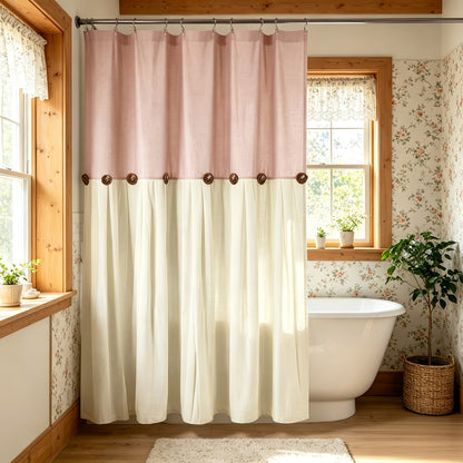 1pc Hand-Pleated Patchwork Shower Curtain with Buttons, 72 X 72 Inches, Door Curtain