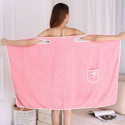 Bow Thickened Adult Bath Towel, Coral Wearable Absorbent Quick-drying Soft Skin-friendly Bathrobe, Beach Towel, Bath Towel