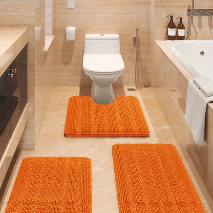 ACCUMTEK Striped Bathroom Rug Set Ultra Soft, Non Slip Chenille Toilet Mat, Absorbent Plush Shaggy Bath Mats for Bathroom, Bedroom, Kitchen