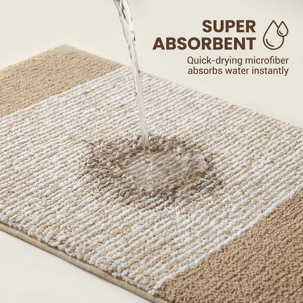 Bathroom Mat 26x18, Soft Absorbent Striped Bath Mats, Machine Washable Microfiber Floor Mats for Bathroom Tubs, Sinks and Showers,Dark Brown