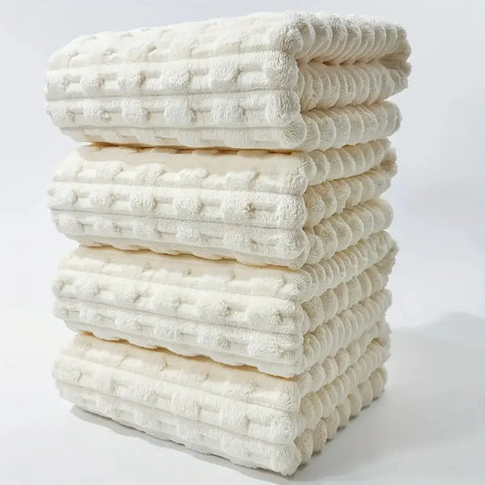 Brand new bamboo fiber bath towels 4 pack, 70*140 cm, twisted rib design, absorbent, quick-drying, soft, durable, frameless coral fleece, suitable for spa, gym and home, water absorbent towel, Bathroom towels