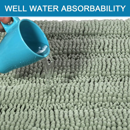Minimal Aesthetic Striped Chenille Bathroom Rug Set - Sage Rectangle, Anti-Slip Border, Plush Extra Thick, Modern Highly Absorbent Fuzzy Bath Mats for Tub, Nonslip Home Bathroom Supplies