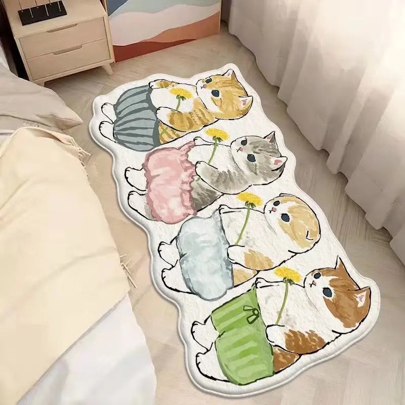 Cute Cat-Shaped Fluffy Non-Slip Soft Flat Weave Rug, 16in x 47in, Decorative Fluffy Rug, Whimsical Home Decor, Indoor Textile Mat, Ideal Homegoods Gift, Bedroom Decor, Rugs For Living Room, Fluffy Bedroom Rug, Kawaii Cartoon Bedside Rugs