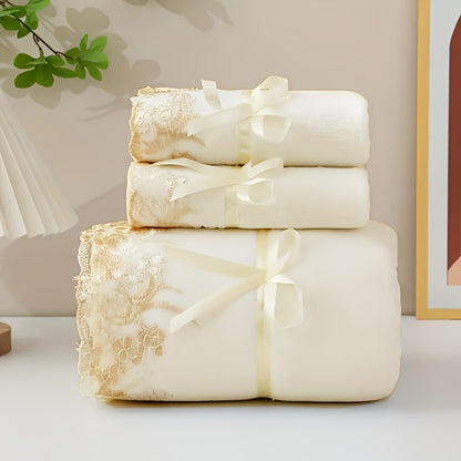 Set of 3 Lace-Embroidered Towels, Including 2 Soft Microfiber Towels And 1 Bath Towel, Perfect for Bathroom Use And Highly Absorbent