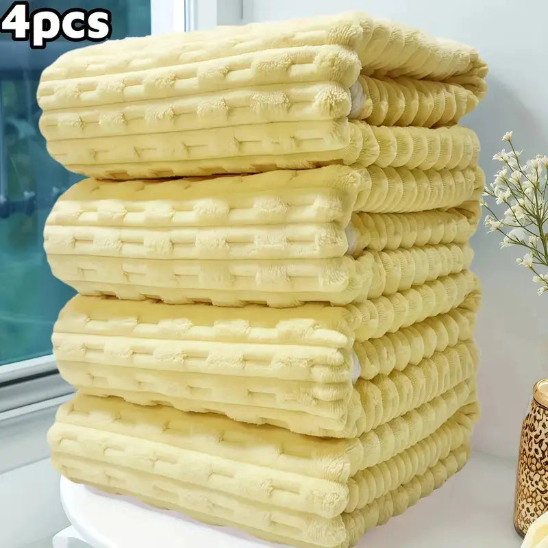 Brand new bamboo fiber bath towels 4 pack, 70*140 cm, twisted rib design, absorbent, quick-drying, soft, durable, frameless coral fleece, suitable for spa, gym and home, water absorbent towel, Bathroom towels