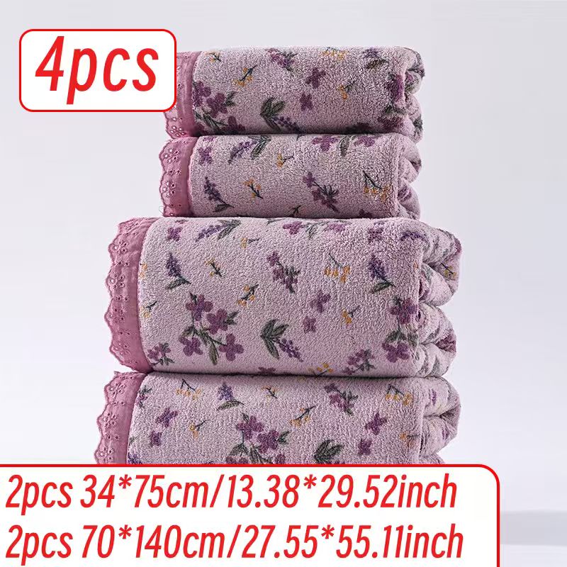 2pcs/4pcs Set, Modern Easy Small Floral Towel And Bath Towel Set Ultra-Soft Ultra-Large Bath Towel Quick-Drying Towel And Bath Towel Non-Shedding High-Absorbent Ultra-Soft Lightweight Style High-Quality Durable Bathroom Additions New Year Style Towe