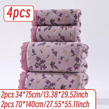 2pcs/4pcs Set, Modern Easy Small Floral Towel And Bath Towel Set Ultra-Soft Ultra-Large Bath Towel Quick-Drying Towel And Bath Towel Non-Shedding High-Absorbent Ultra-Soft Lightweight Style High-Quality Durable Bathroom Additions New Year Style Towe