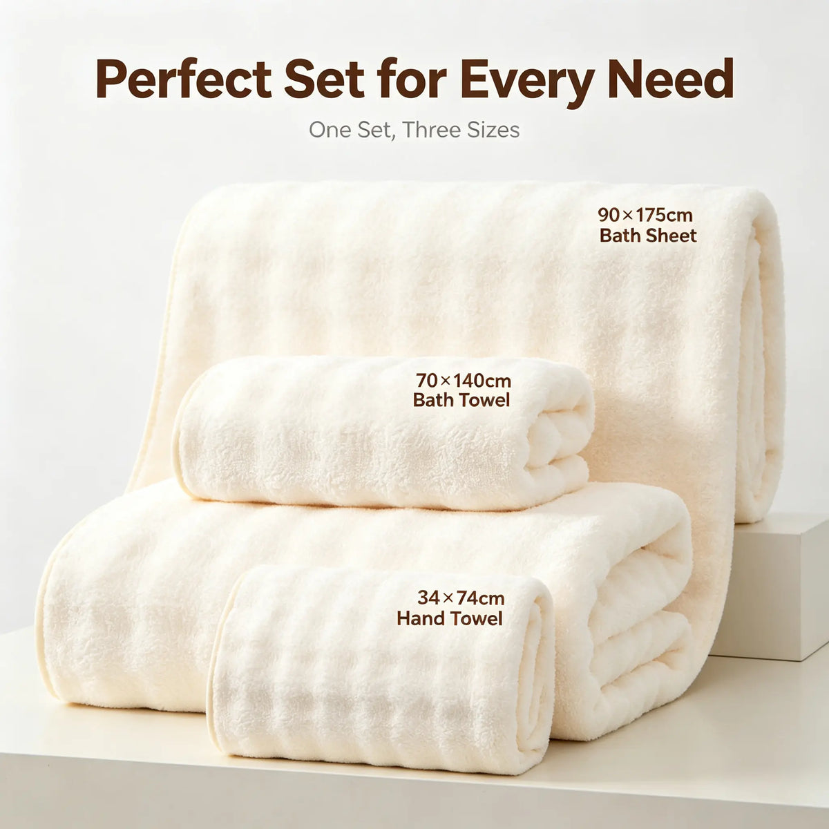 Oversized Bubble Fleece Bath Sheets Towel - 35×67 in, Heavy Weight Double-Stitched Large Bath Towel for Adults, Ultra Soft Plush, Highly Absorbent Quick-Drying for Sauna-to-Gym Use - Highly Absorbent Towel Set (Cream, 3 pcs Towel Set)
