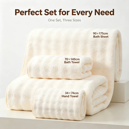 Oversized Bubble Fleece Bath Sheets Towel - 35×67 in, Heavy Weight Double-Stitched Large Bath Towel for Adults, Ultra Soft Plush, Highly Absorbent Quick-Drying for Sauna-to-Gym Use - Highly Absorbent Towel Set (Cream, 3 pcs Towel Set)