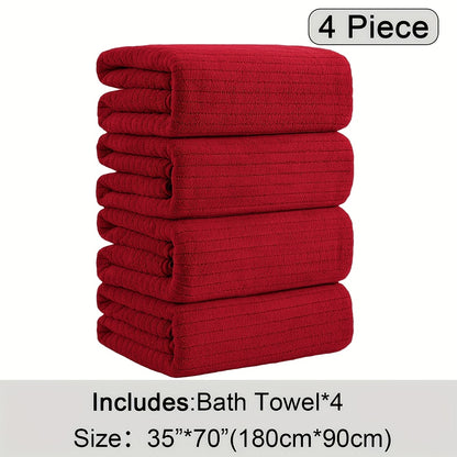 4pcs Oversized Bath Towels Set 90x180cm (35.43x70.87in) Ultra Soft Absorbent Microfiber Towels In Black, Gray, Teal, Purple & White Quick Dry, Lightweight, Highly Absorbent for Bathroom, Spa, Gym & Travel. Made Of Premium Microfiber.