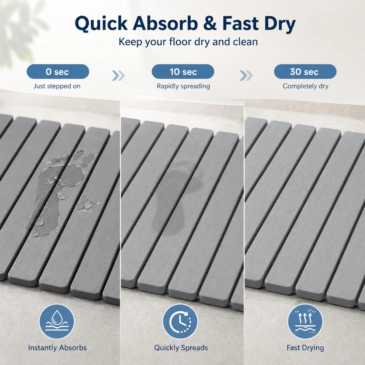 Large Diatomaceous Earth Stone Bath Mat - 24x16 in Shower Rugs for Bathroom, Water Absorbent Mat, Quick Dry, Heat Resistant, Durable, Eco-Friendly Bathroom Accessories, Box Pack