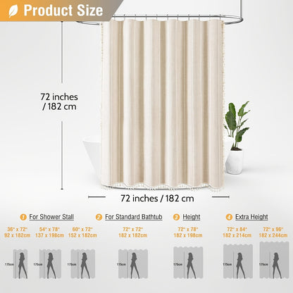 1pc Striped Polyester Shower Curtain, 72" x 72", Bohemian Style Vertical Stripe Texture with White Hooks Included