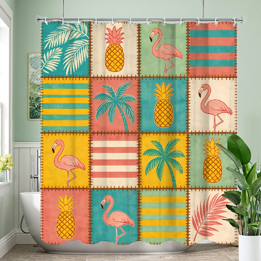 1pc Patchwork Shower Curtain with 16 Square Patches - Floral Plaid And Striped Designs, Durable Polyester Fabric, Machine Washable, 70.8X70.8 Inch Bathroom Decor with 12 Hooks, Shower Curtain for Bathrooms, Easy Maintenance, Home Decoration, Modern