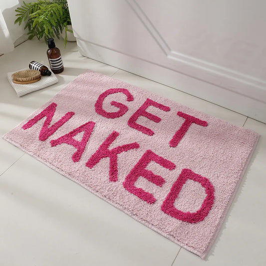 Bold Pink Humor Rectangle Bath Mat - Fun Get Naked Art Novelty Print Bathroom Decor, 32"x20" Non-Slip, Machine Washable, Soft Absorbent for Bathroom Floor, Tub
