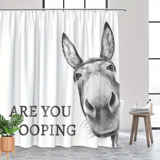 【Summer Vibes】Funny Donkey Shower Curtain with "Are You Pooping?" Text - Modern Farm Animal Design, Durable Polyester Fabric, Bathroom Decor for Humorous Home & Gifts, Funny Shower Curtain, Gift Idea, Whimsical Style, Easy Installation (Multiple Sizes)