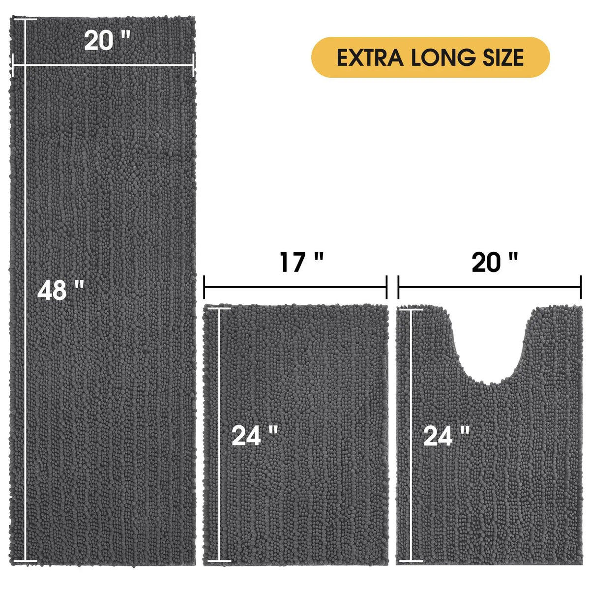 ACCUMTEK Upgrade Extra Large Bathroom Rug Set Ultra Soft, Thick Absorbent Bath Mats, Non Slip Chenille Toilet Mat for Bathroom, Bedroom, Kitchen
