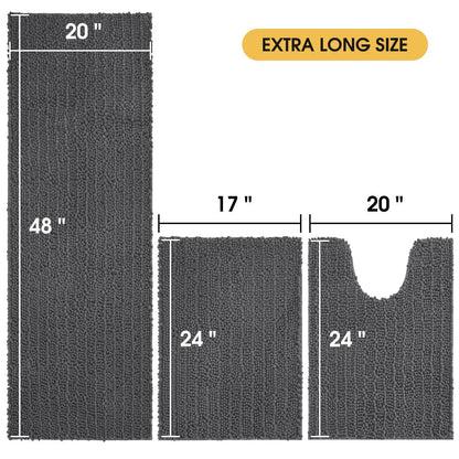ACCUMTEK Upgrade Extra Large Bathroom Rug Set Ultra Soft, Thick Absorbent Bath Mats, Non Slip Chenille Toilet Mat for Bathroom, Bedroom, Kitchen