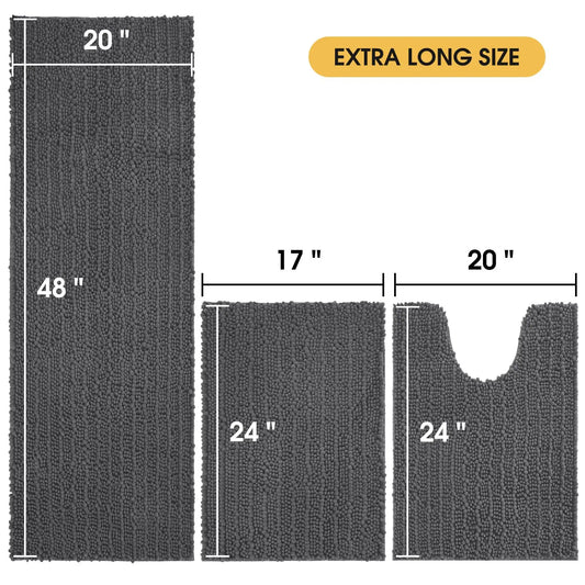 ACCUMTEK Upgrade Extra Large Bathroom Rug Set Ultra Soft, Thick Absorbent Bath Mats, Non Slip Chenille Toilet Mat for Bathroom, Bedroom, Kitchen