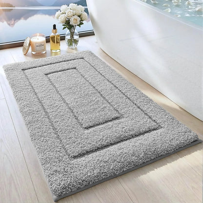 DEXI Bathroom Rug (24x16in), Non-Slip Machine Washable Bath Mat with Rubber Backing, Absorbent Soft Quick-Dry Microfiber Shaggy Indoor Shower Floor Rug, Beige, Machine Washable Rugs,back to school,dorm essentials,home decor,home essentials