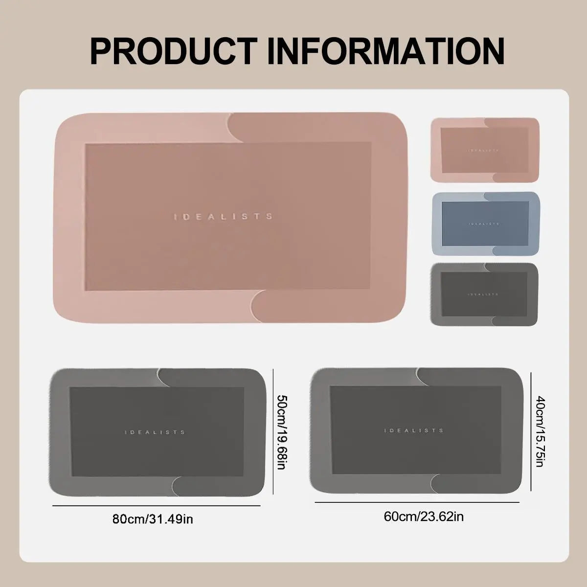 Minimalist Modern Rectangle Diatomite Bath Mat - 3-in-1, 3.5mm Thick Bathroom Rug, Quick Drying, Absorbent, Anti-Skid, Mold-Free Indoor Bath Mat for Shower, Laundry Room, Indoor Bath Mats