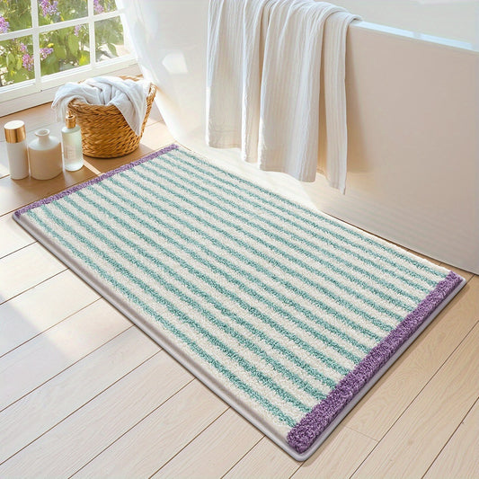 1pc Fluffy Bath Rug Bathroom Mat, Extra Soft Bath Mat, Easy Stripes Absorbent Premium Bathroom Rug, Non-Slip Comfortable Bathroom Mat for Bathroom Floor, Sink, Bathtub, Shower Room, Home Decor Christmas Decor Christmas Gift