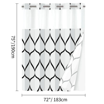 Geometric corrugated no hook shower curtain, double-layer shower curtain with inner lining, soft polyester fabric, fashionable and simple style home decoration, bathroom accessory, 72x75in
