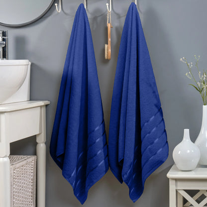 Mocassi Fluffy Thick 2-Pack Premium Turkish Cotton 4-Line Stripe Bath Towel Set, Absorbent Breathable Water-Absorbent Body Towels, 27x54 in