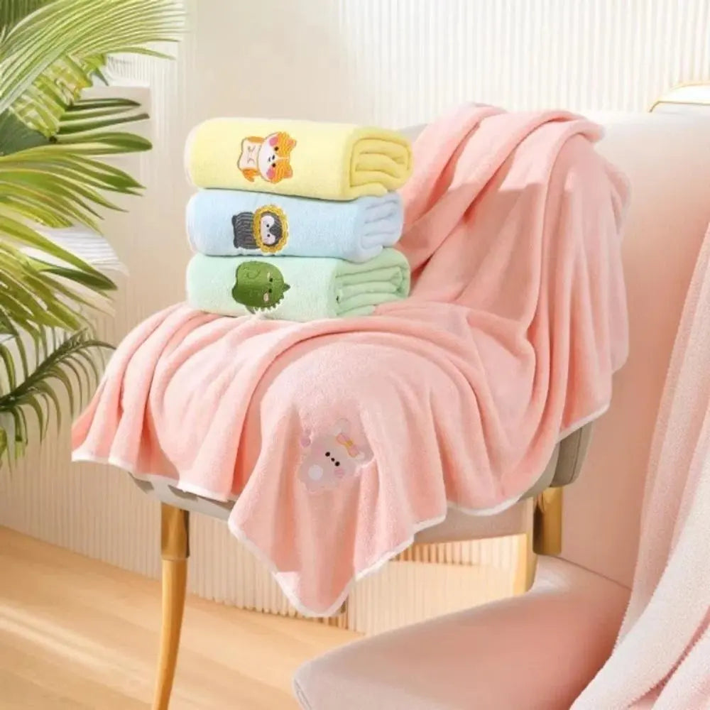 2026 New Arrival Ultra Soft Coral Fleece Bath Towel - Absorbent Thickened 105x110cm Lint-Free Neutral Unisex Quick-Dry Option with Cartoon Animals Embroidery Detail for Daily Shower