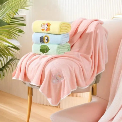 2026 New Arrival Ultra Soft Coral Fleece Bath Towel - Absorbent Thickened 105x110cm Lint-Free Neutral Unisex Quick-Dry Option with Cartoon Animals Embroidery Detail for Daily Shower
