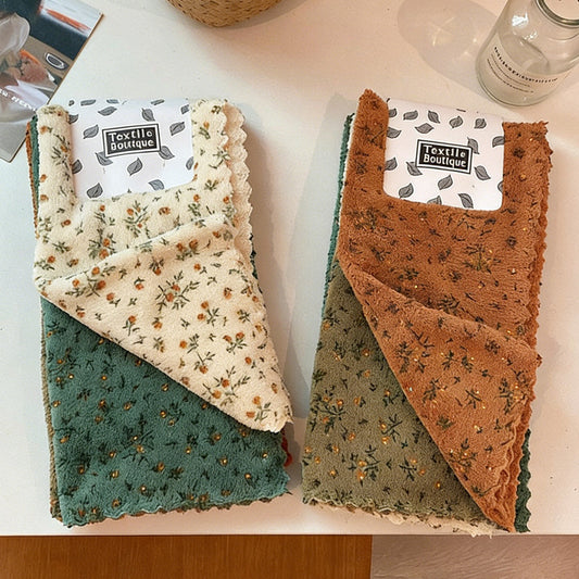 8pcs Floral Dish Towel Set, Quick-Drying Cleaning Cloth, Thickened And Widened Kitchen Towel, Soft And Breathable, Suitable for Use As A Bath Towel, Car Polishing Pad, And for Scrubbing Dishes And Glass. Reusable Square Towel, Type A Available