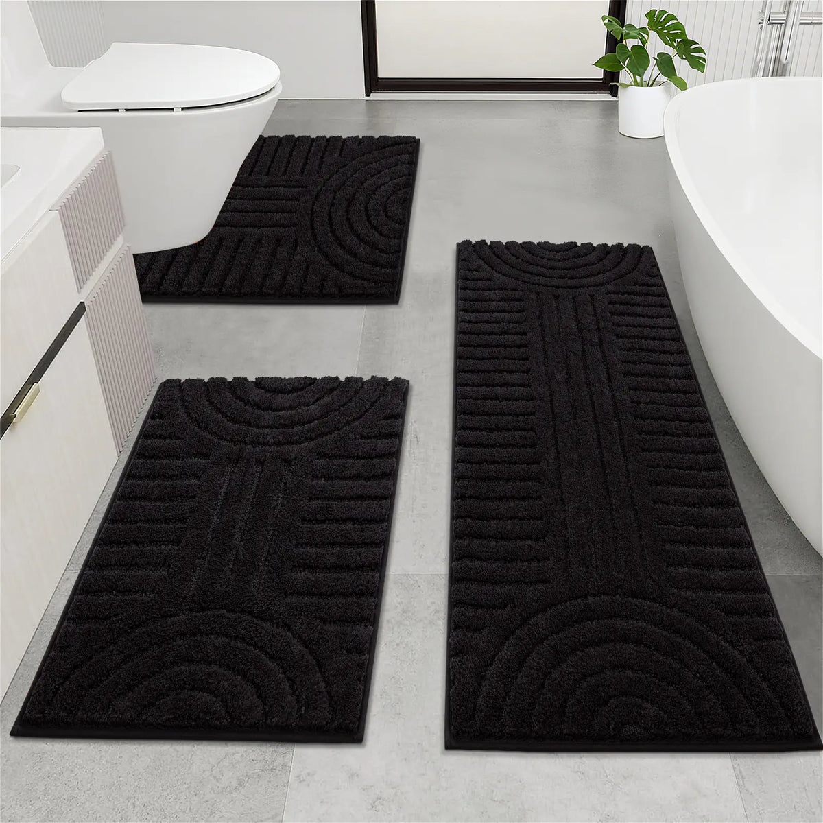 [Back to School] HEBE Bathroom Rugs Sets 3 Piece Bathroom Shower Rugs with U-Shaped Contour Toilet Mat Absorbent Microfiber Plush Bath Mats Non Slip Bath Rugs Machine Washable Shaggy Bath Mat Set summerwins,dorm essentials,home decor,home essentials