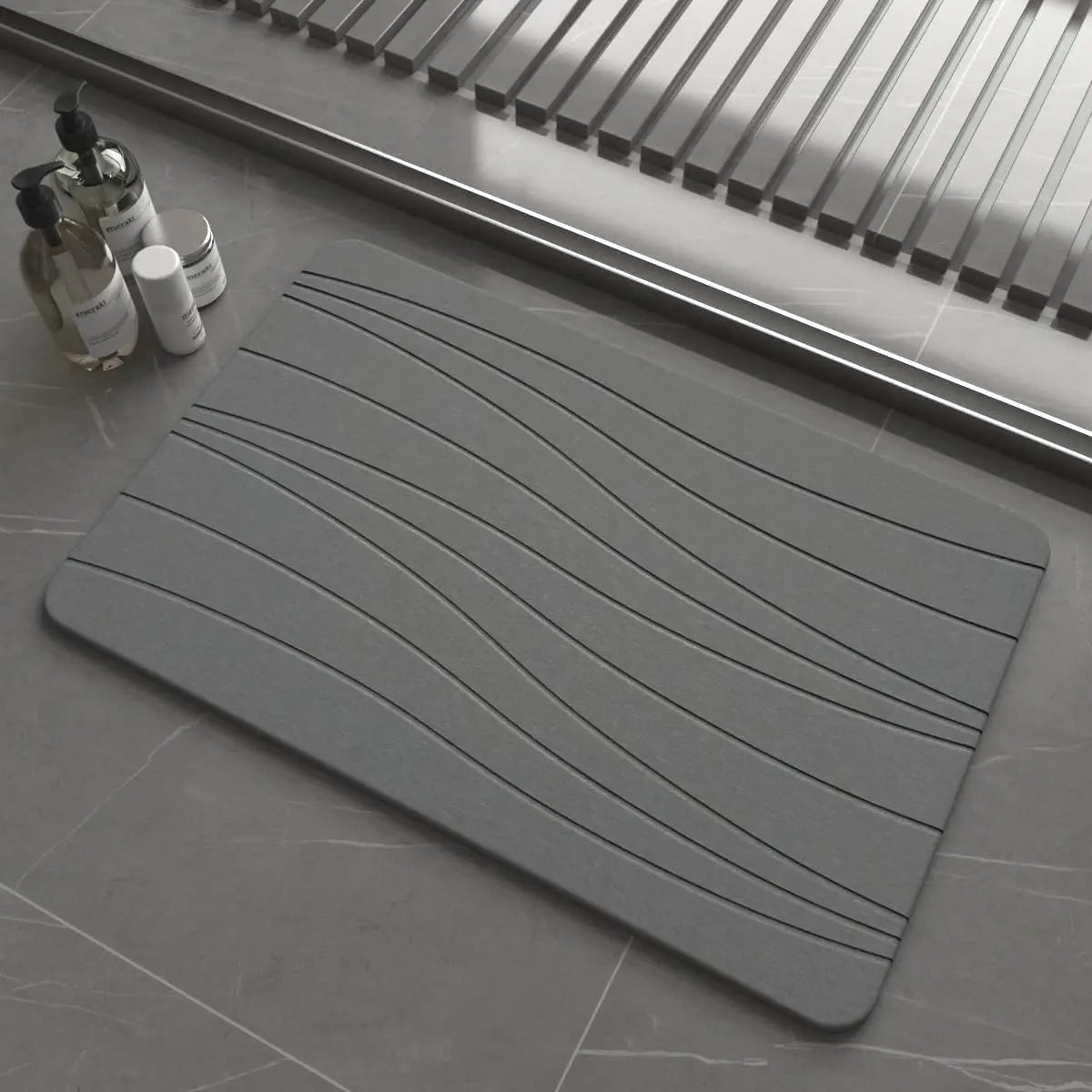 Stone Bath Mat for Bathroom, Diatomaceous Earth Mat - Fast-Drying, Non-Slip, Super Absorbent (23.6"×15.4" White Flow)