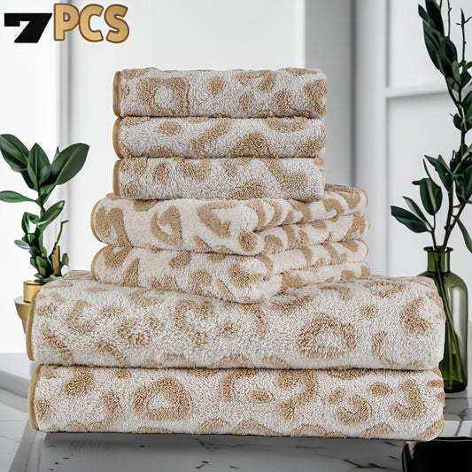 [Coral | Jacquard Craft] 7pcs Coral Bath Towel Set | Jacquard Craft, 70 * 140cm/27.5 * 55in + 42 * 70cm/16.5 * 27.5in + 35cm * 35cm/13.7in * 13.7in, Perfect for Women, Gym, Party, Gift, Vacation, Hotel, Home, Kitchen Supplies, Christmas Gift