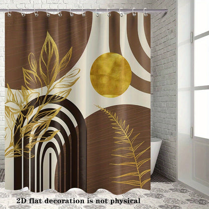 2D Flat, 2D Flat Banner Boho Mid Century Modern Shower Curtain Black and Brown Shower Curtains for Bathroom Decor Beige and Dark Tan Golden Leaves Abstract Bath Curtain Set, 70.8x70.8 Inch, 2D Flat