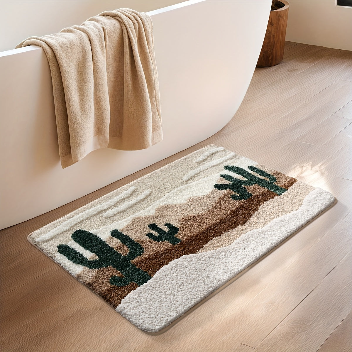 1pc Bathroom Rug Bath Mat, Desert Pattern Absorbent Premium Bathroom Rug, Non-Slip Comfortable Bathroom Mat for Bathroom Floor, Sink, Bathtub, Shower Room, Home Decor Christmas Decoration Christmas Gift