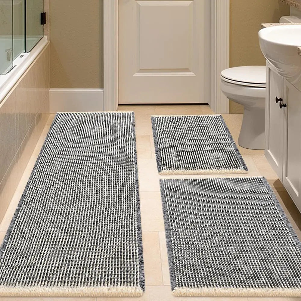 IM HOME Waffle Bath Mat 2 Piece/3 Piece Set, Boho Woven Modern Bath Mat Rugs, Absorbent Bathroom Rugs, Soft Washable Bath Rugs with Tassels for Bathroom, Bedroom, Kitchen, Shower, Tub,Halloween