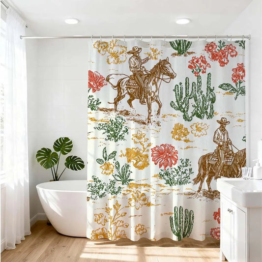 1 PC Rustic Western Charm Bath Curtains Shower Curtain Cowboy Cactus Floral Patterns Bathroom Design Inspiration Refreshing Home Decor Update Scenic Serenity