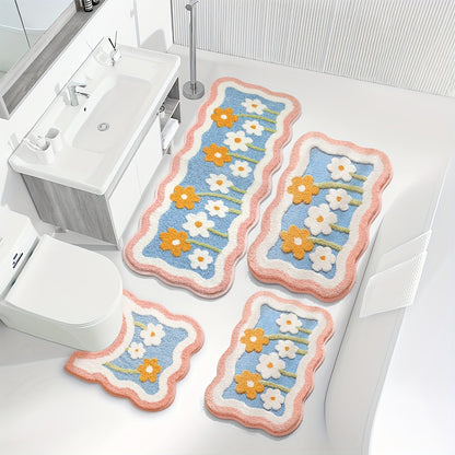 1pc Bathroom Rug Mat, Extra Soft Absorbent Premium Bath Rug, Non-Slip Comfortable Floral Bath Mat for Bathroom Floor, Sink, Bathtub, Shower Room