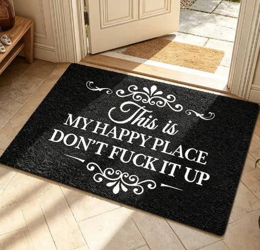 Personalized Lettering Happy Place Rectangle Doormat - Retro Look, Wrinkle Resistant, Non-Slip Indoor/Outdoor Entryway Mat, Entryway Decor, Front Door Decor, Romantic Couple Gift, Summerwins Collection Textile for Anniversaries, House Decor, Love At The D